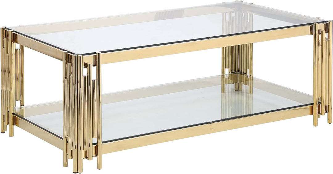 48" Rectangular Glass Coffee Table, Gold