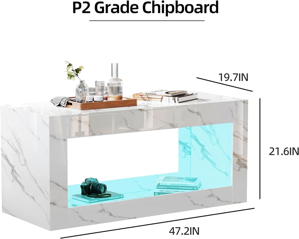 Coffee Tables for Living Room, Modern Marble Print Center Table, White