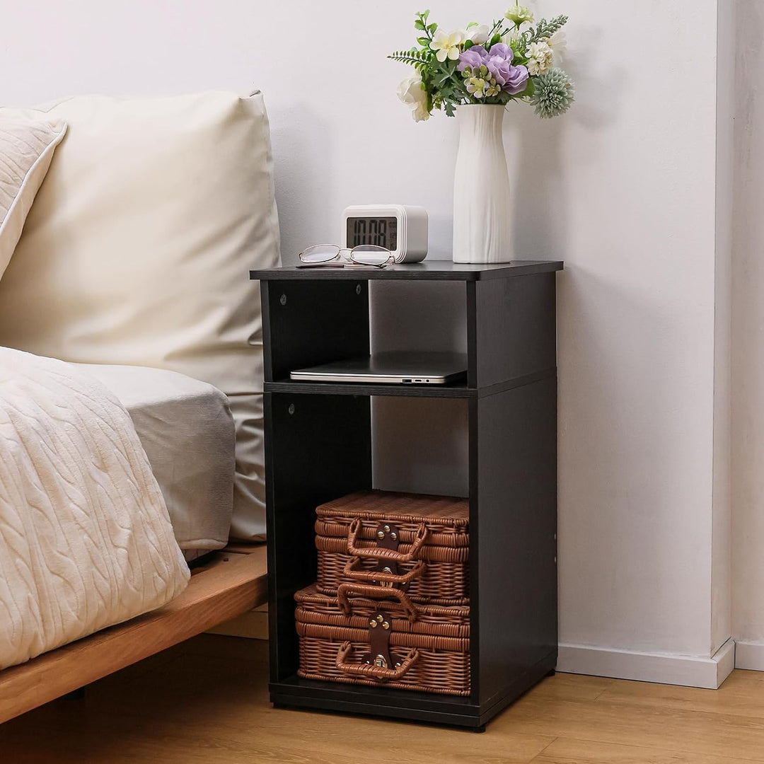 End Table with Storage Shelf, Small Side Table (Black)