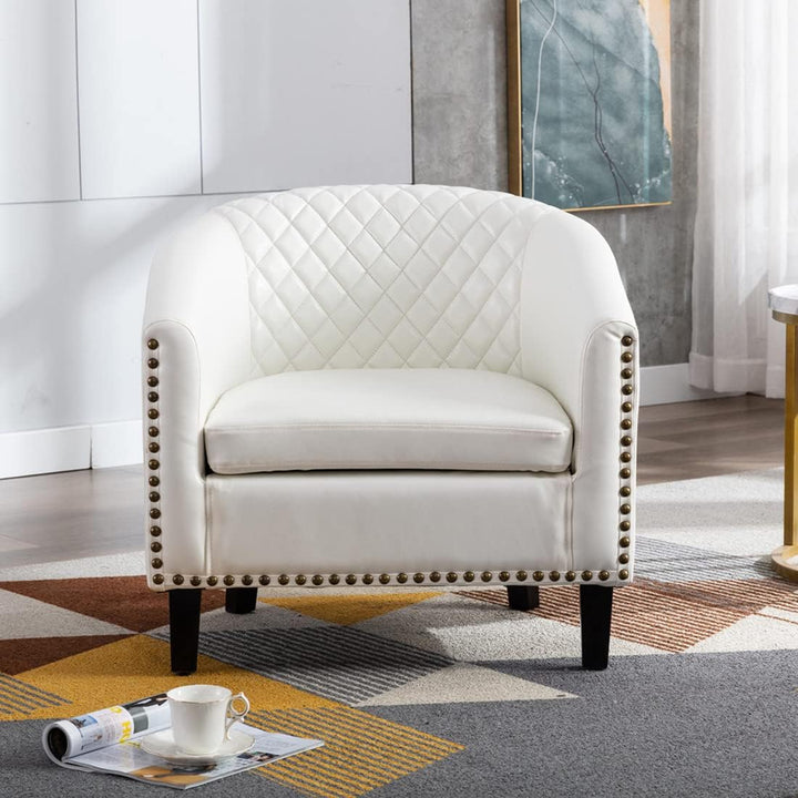 Modern White Leather Accent Arm Chair Soft Barrel