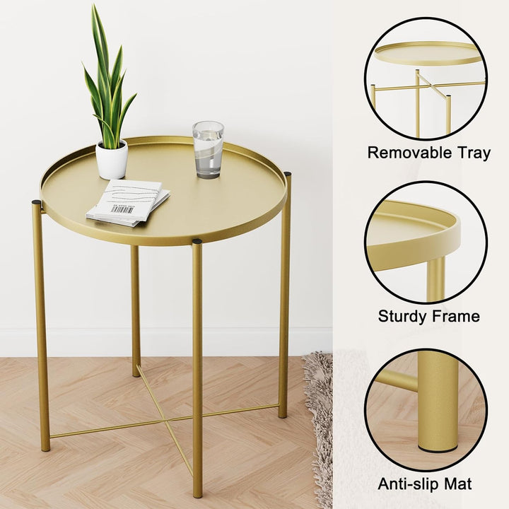 Metal Side Table, Gold End Table for Small Spaces