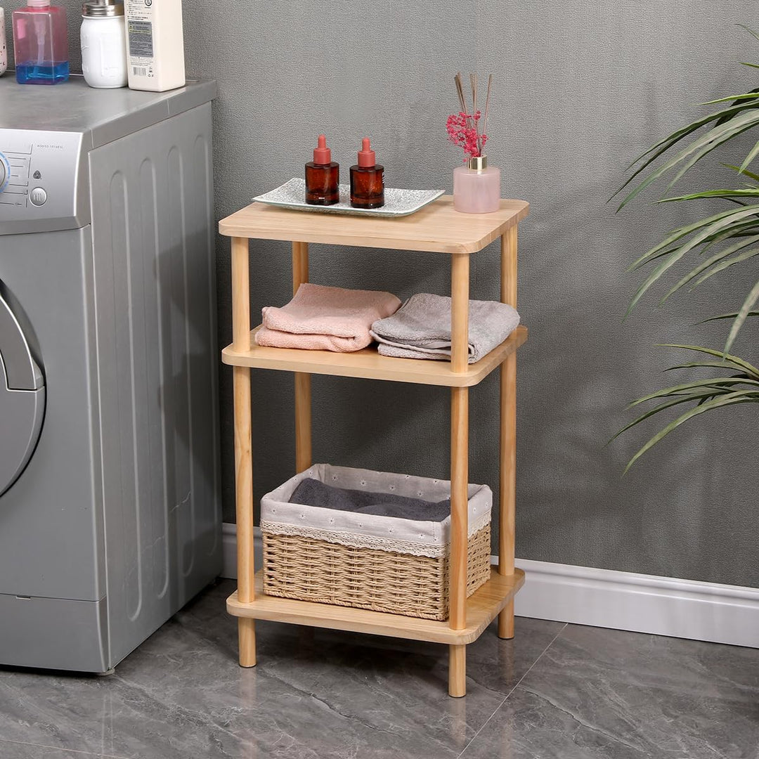 Set of 2 Wooden 3-Tier Narrow End Tables, Rustic Brown