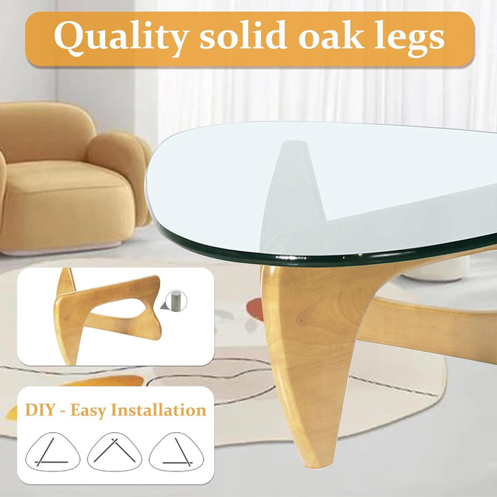 Coffee Tables for Living Room - Triangle Glass Coffee Table, Wood Transparent