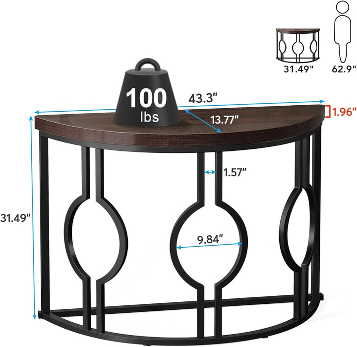 Half Moon Console Table, 43" Industrial Semi Circle