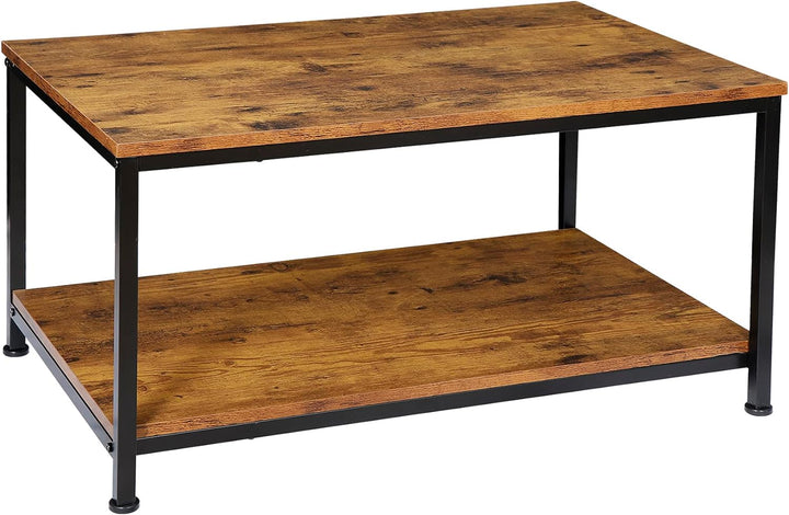 2-Tier Industrial Coffee Table with Storage Shelf, Retro Brown