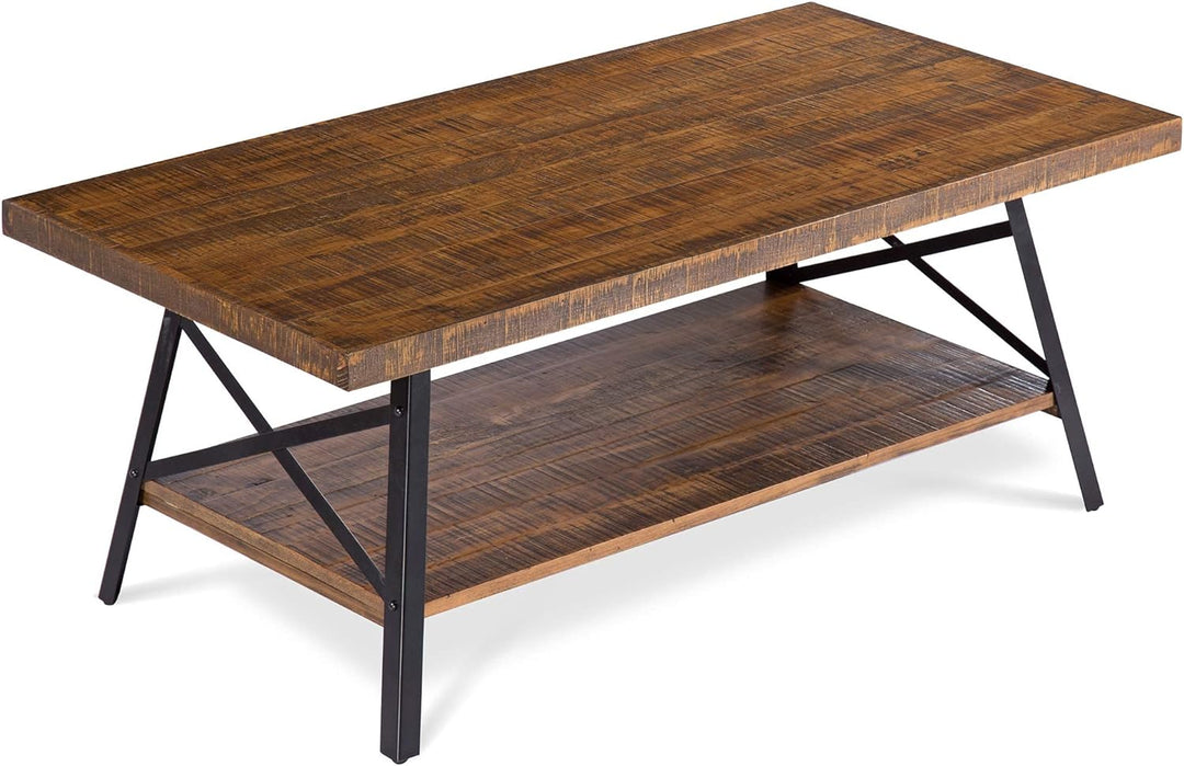 Rustic Cocktail Table with Metal Legs, Brown