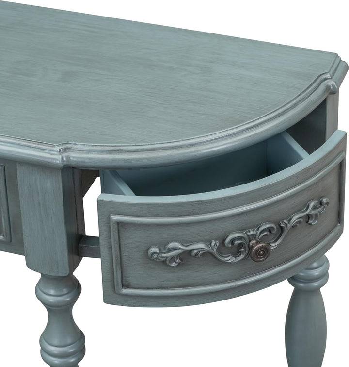 Retro Curved Console Table, Antique Blue