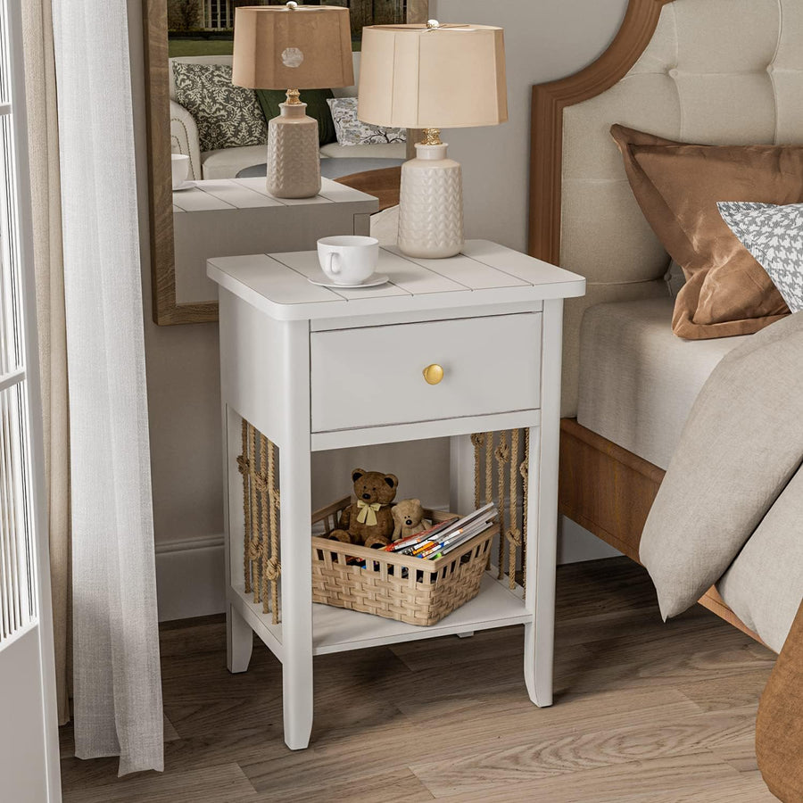 Farmhouse Nightstand, Rustic 2-Tier End Table