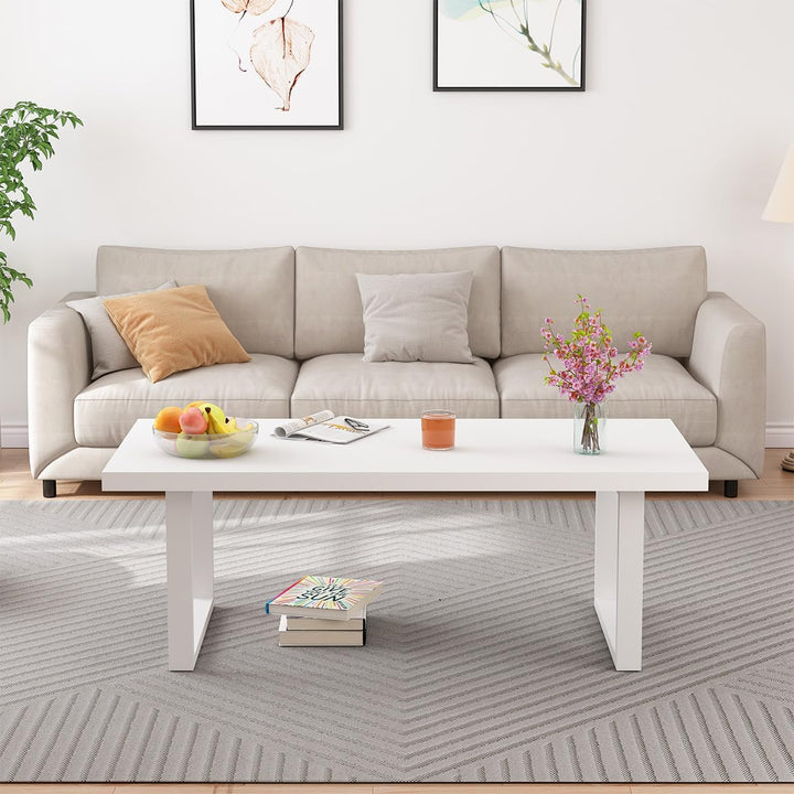 IBF Modern White Coffee Table, Minimalist Rectangle Living Room Table