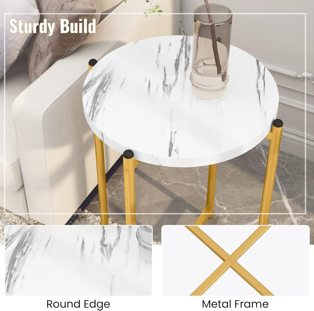 Faux Marble Coffee Table Set, Modern Living Room Tables, White