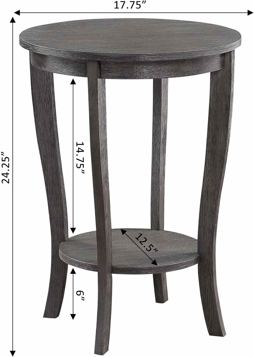 American Heritage Round End Table, Dark Gray Wirebrush