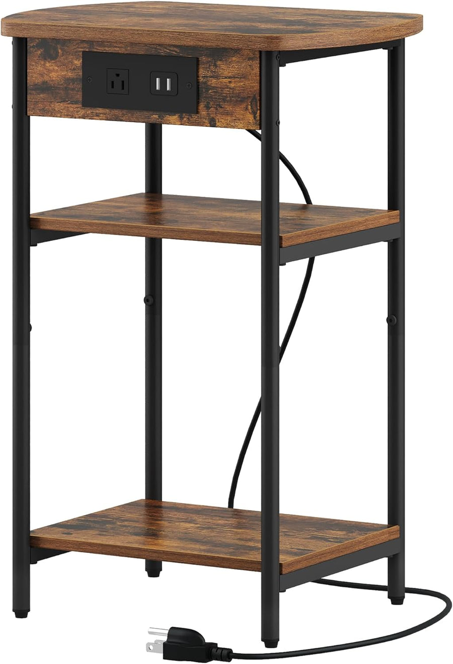 3 Tier Storage Bed Side Table, Rustic Brown Black