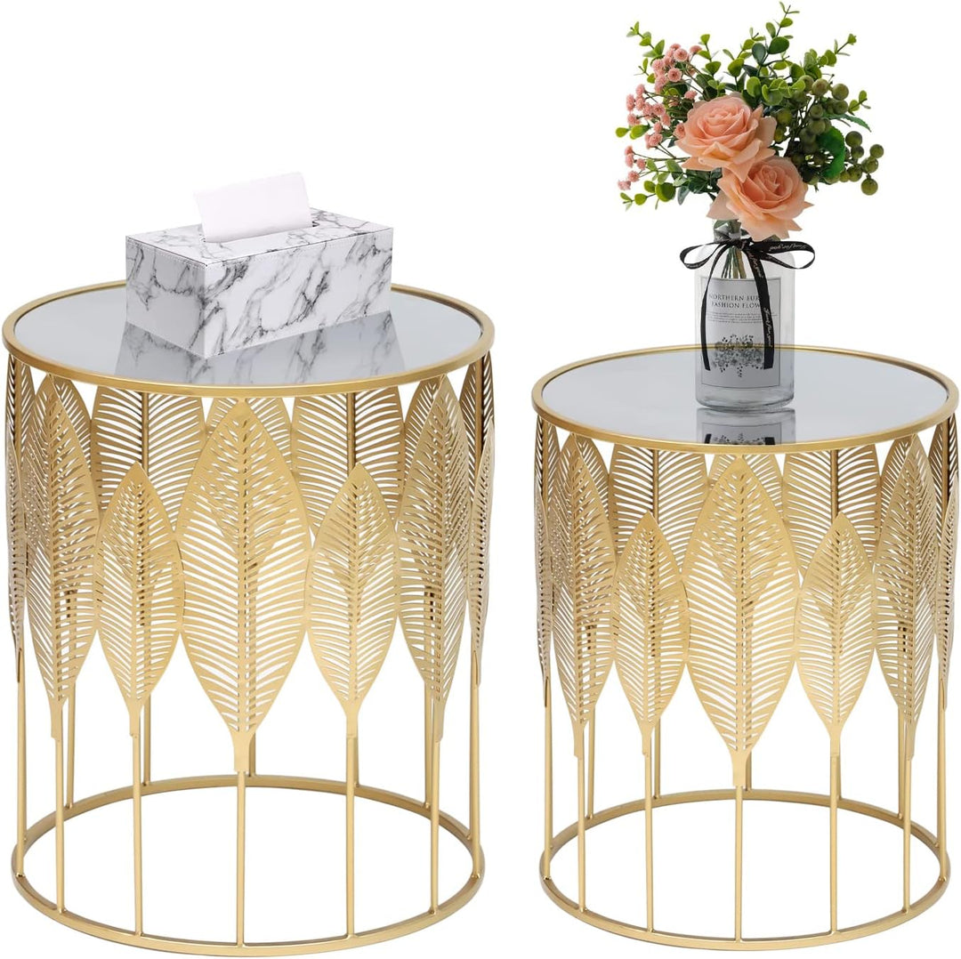 Set of 2 Side Decorative Round Metal Accent Tables