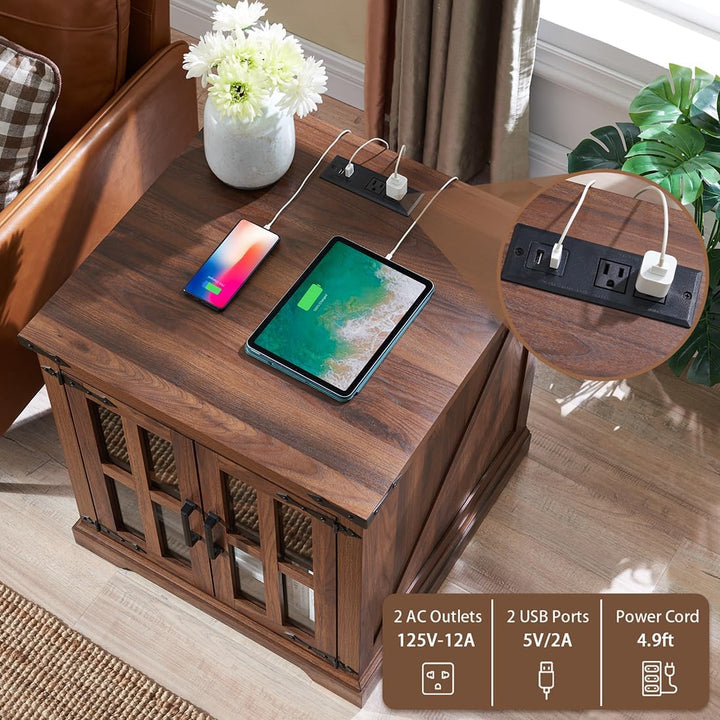 Farmhouse End Table w/ Charging Station, 24