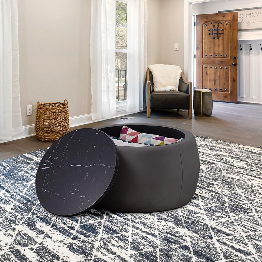 Modern Round Storage Ottoman Coffee Table, Grey