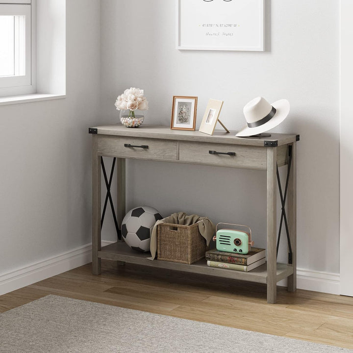 Console Table, Farmhouse Entryway, Accent Wood Sofa-Grey