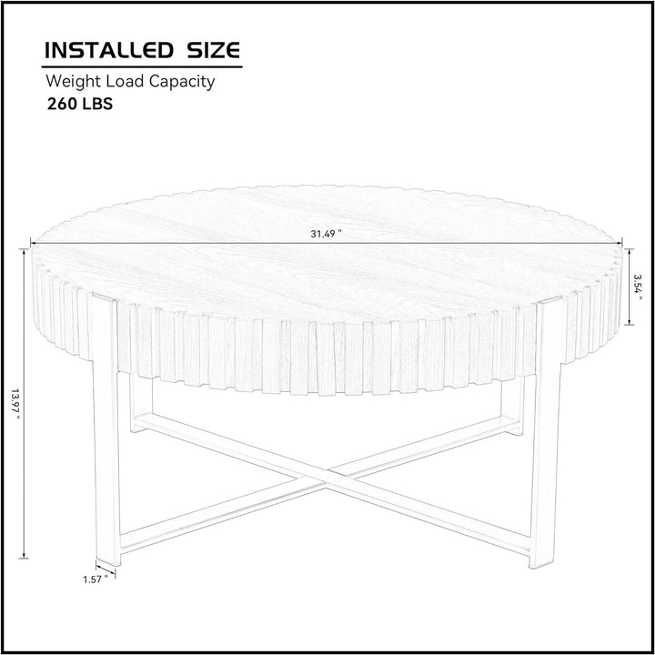 31.5" Round Farmhouse Coffee Table, Walnut, Sturdy Base