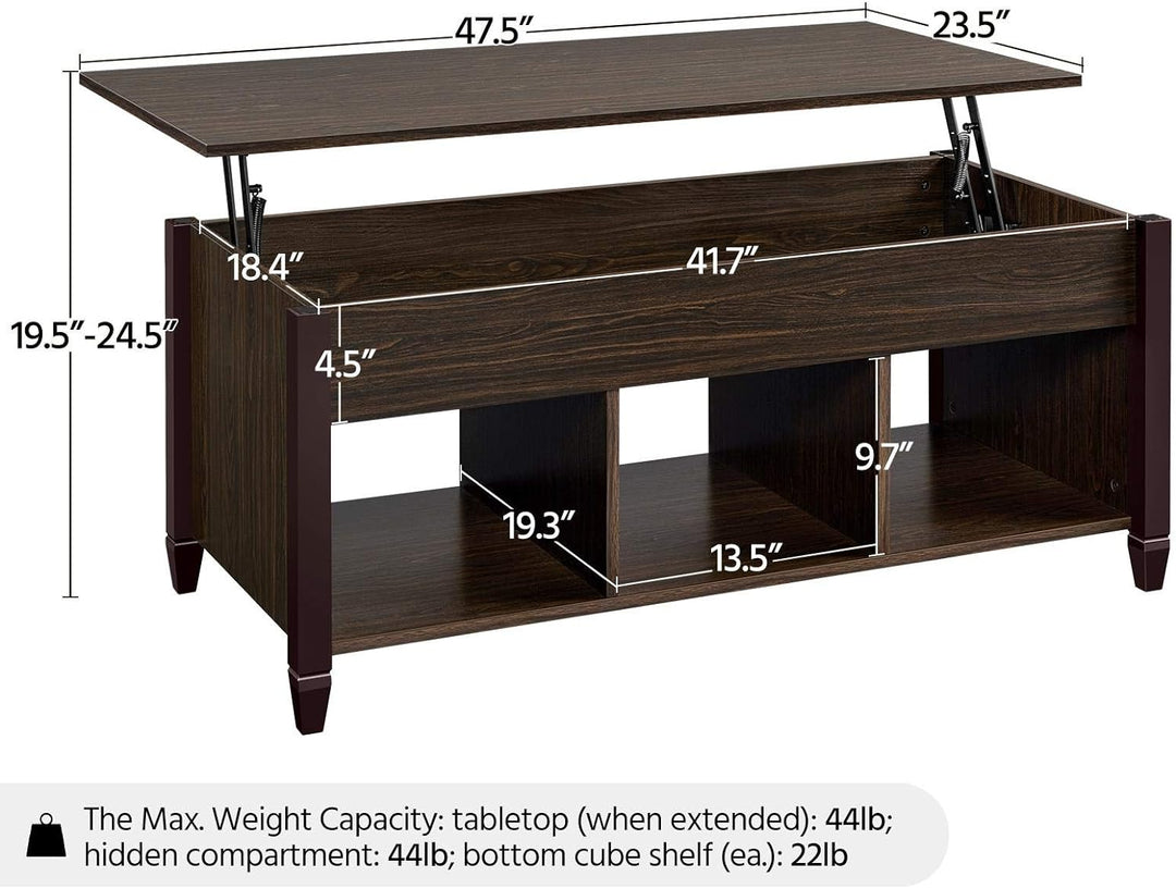 Lift-Top Coffee Table with Hidden Storage, Espresso