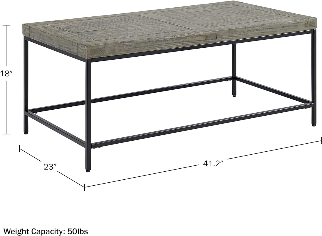 Lavish Home Industrial Modern Coffee Table, Wood Top, Metal Base, Gray