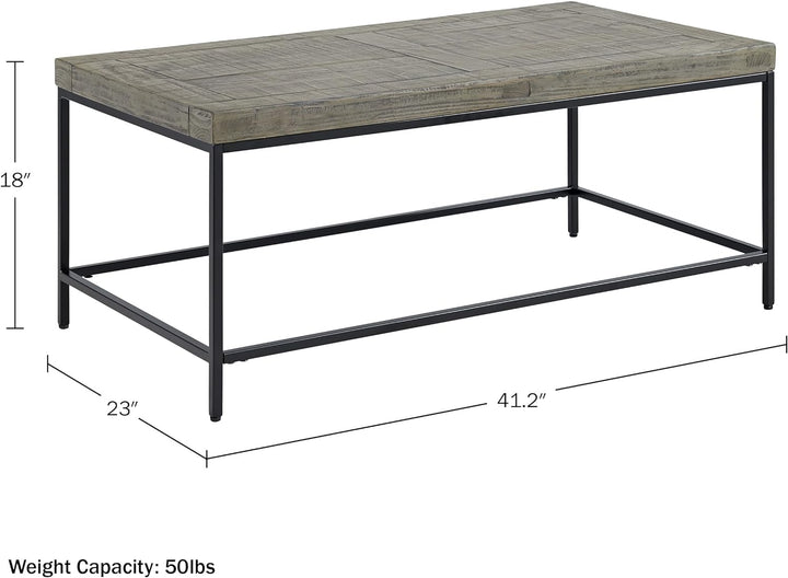 Lavish Home Industrial Modern Coffee Table, Wood Top, Metal Base, Gray