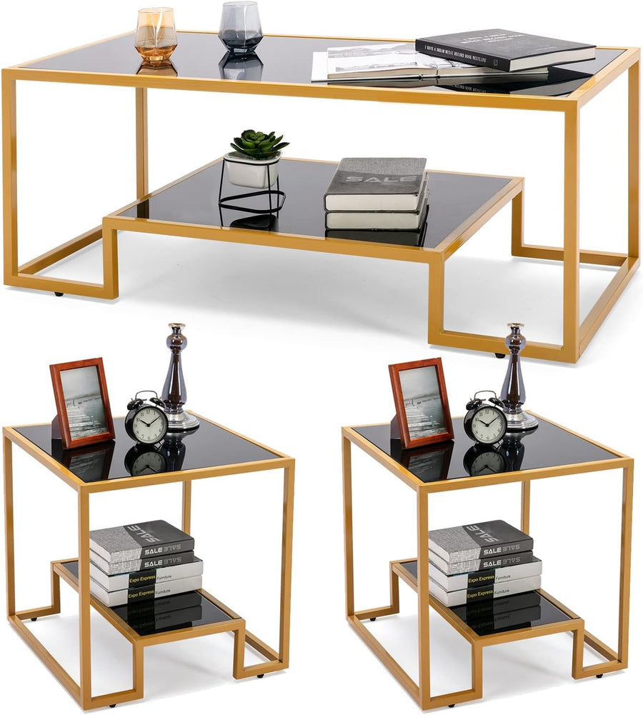 Elegant 3-Piece Glass and Brass Table Set