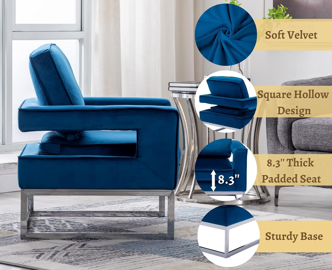 Velvet Accent Chair Modern Single Sofa Chair Blue