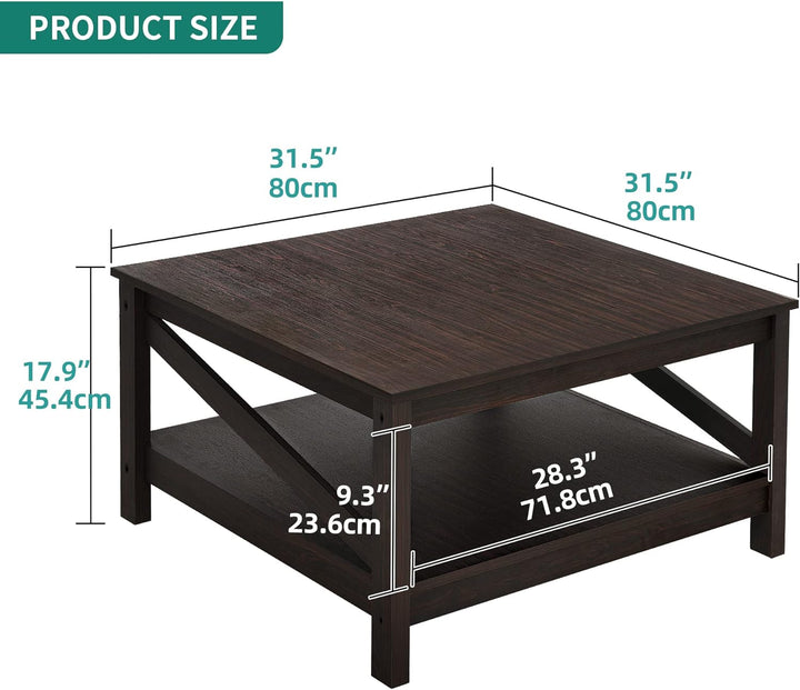 2-Tier Square Coffee Tables with Storage, Espresso