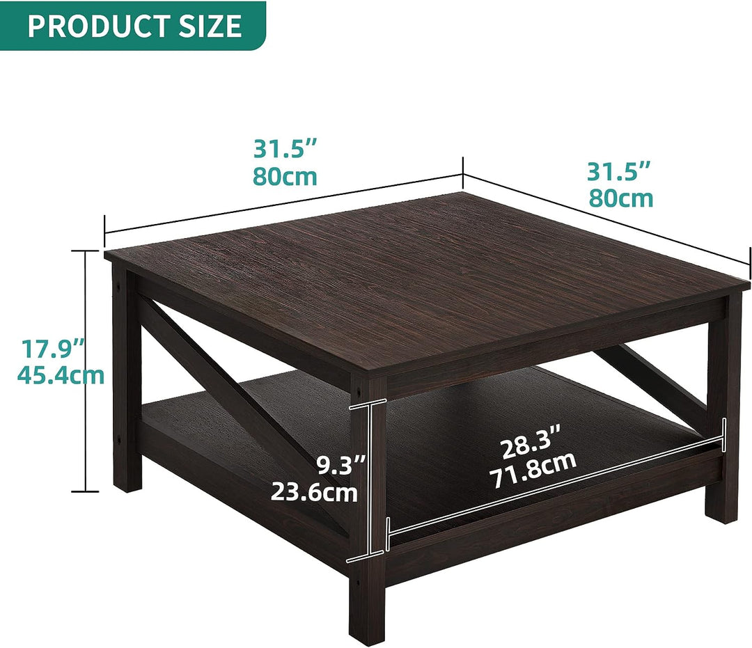 Versatile 2-Tier Square Coffee Table with Storage, Espresso