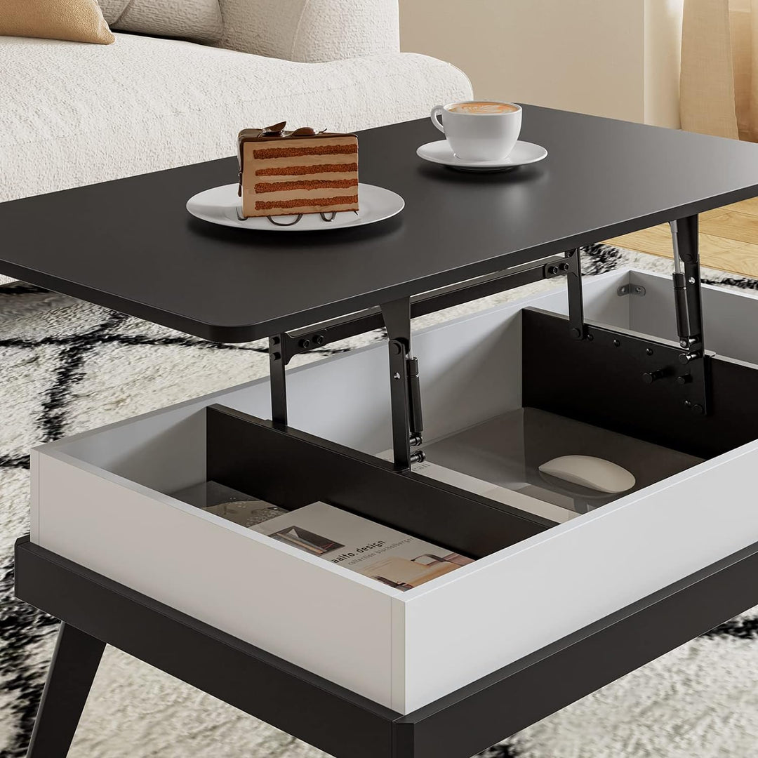 Lift Top Coffee Table with Hidden Storage, Adjustable, Black