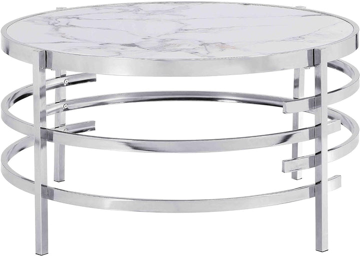 Sleek Silver Sintered Stone Round Coffee Table, Modern Circle