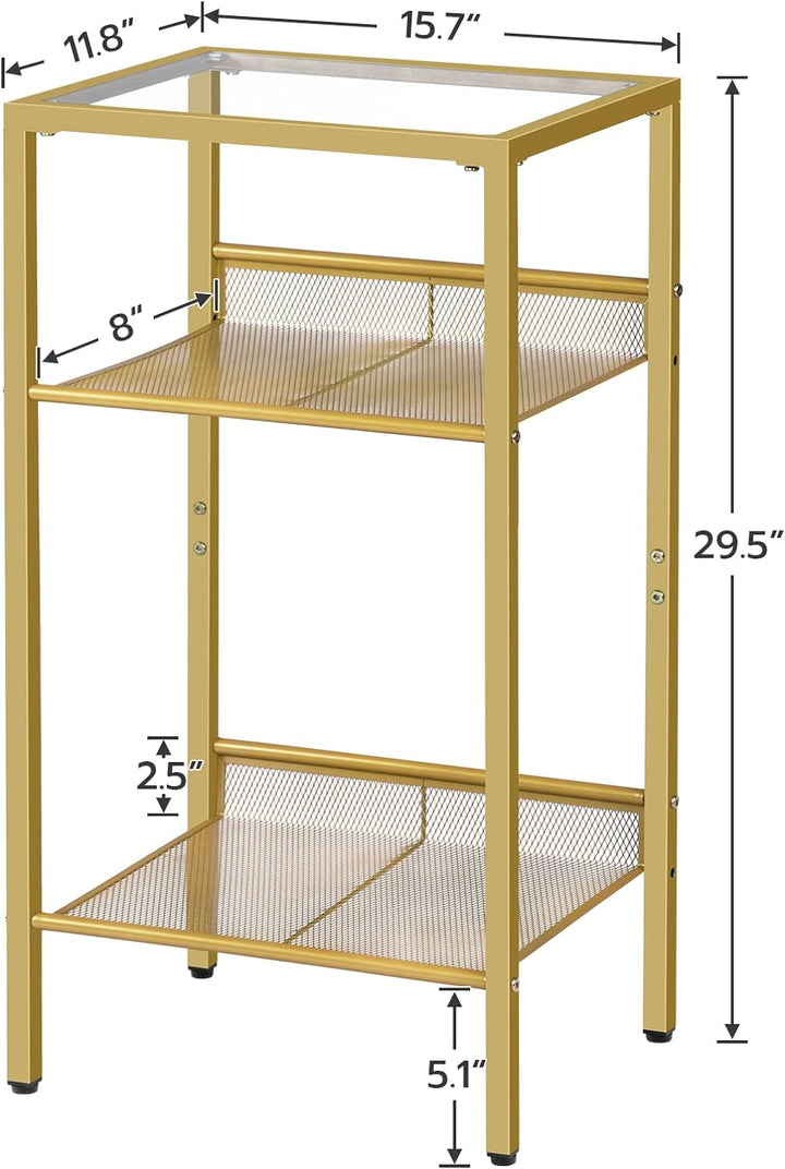 Tall End Table, Gold Side Table with Mesh Shelves