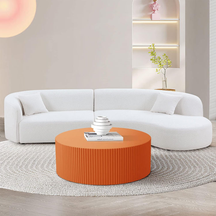 Round Coffee Table for Living Room, Large Circle Coffee Tables (Matte Orange)