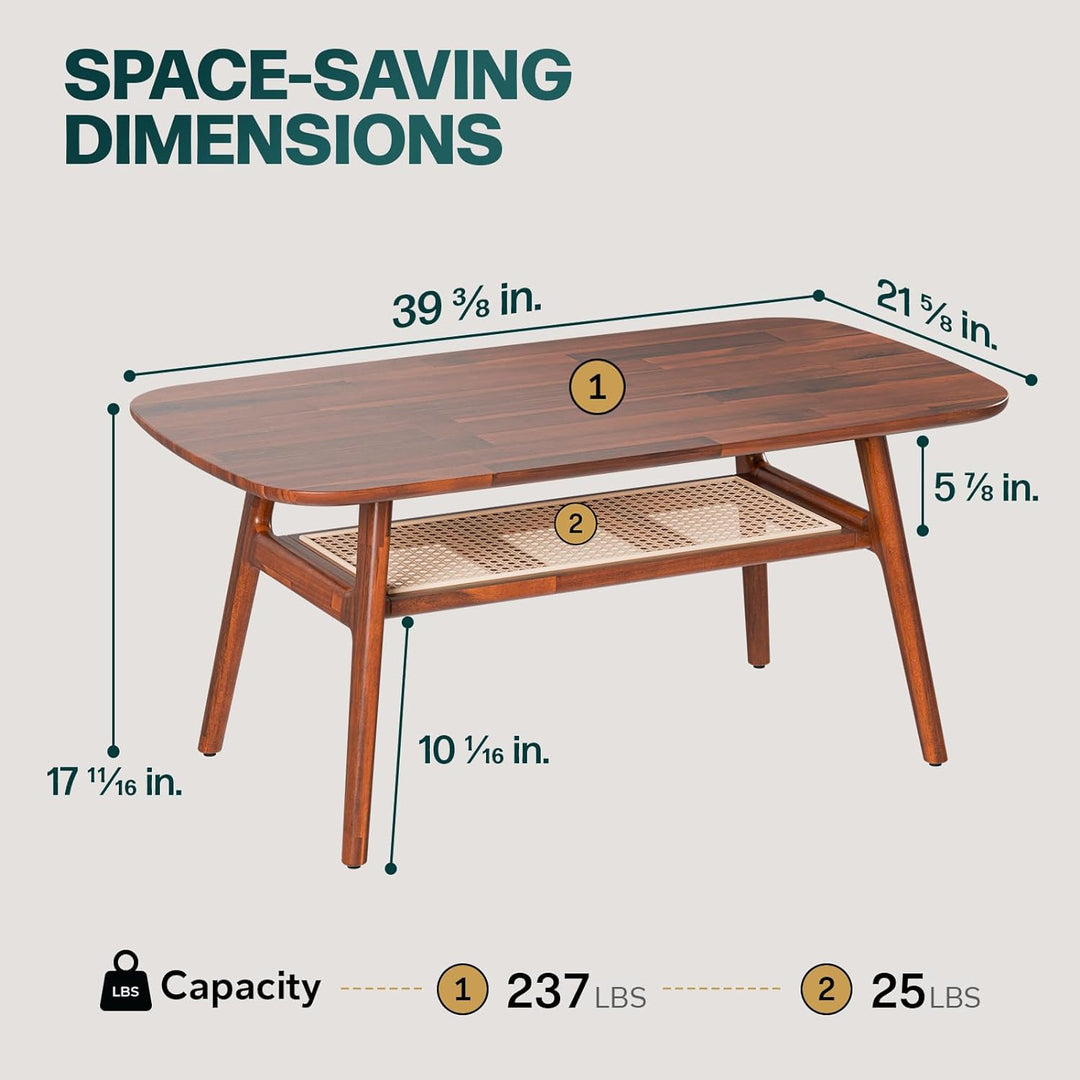 Solid Acacia Wood Coffee Table, Oval-Shaped, Rustic, Dark Chocolate