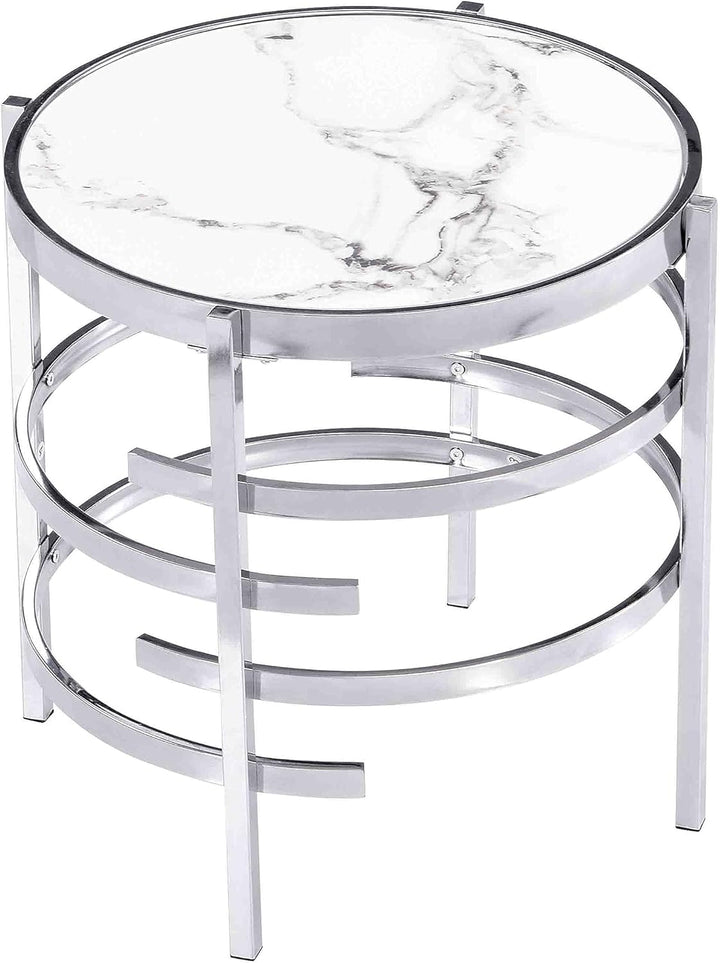 Modern Round Accent Table with Sintered Stone Top, Silver5