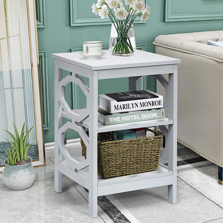 3-Tier Nightstand, Omega End Table Gray