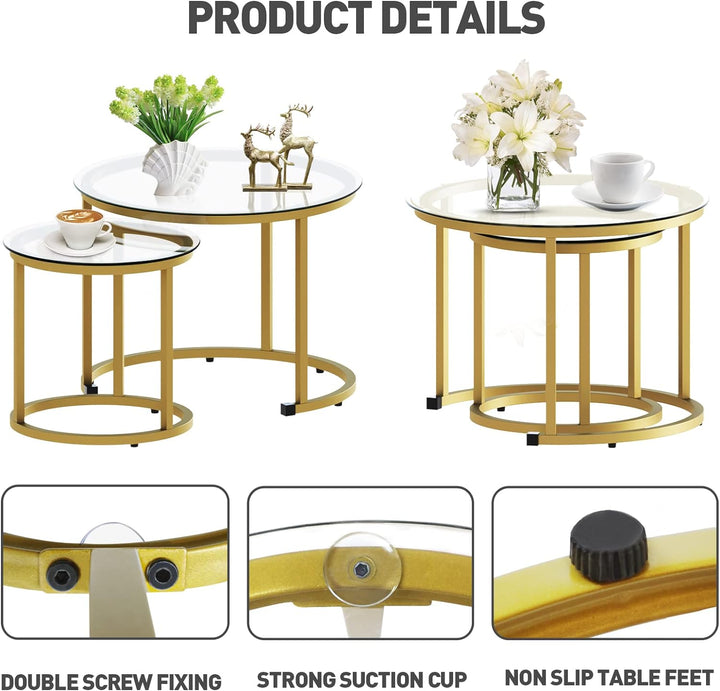 Gold Nesting Coffee Table Set of 2, Glass Tables