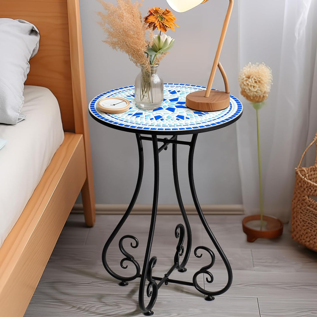 16" Round Side Table, Metal Scrollwork Accent End Table