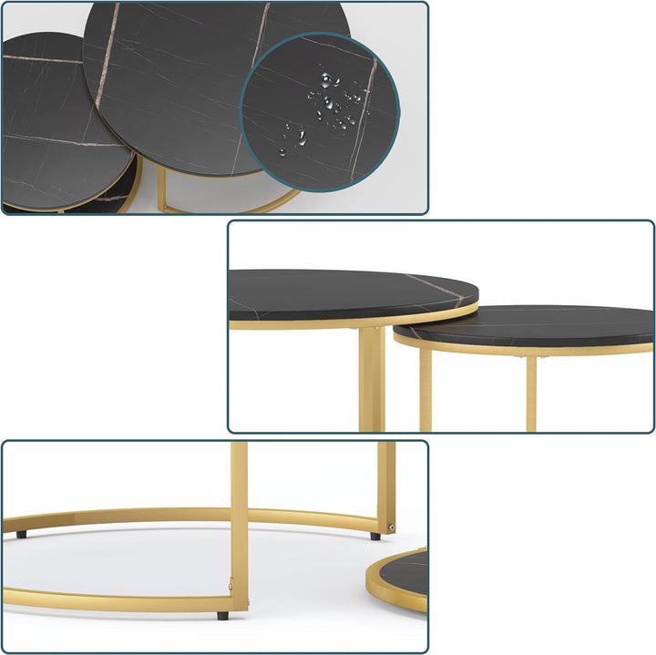 Elegant Modern Round Coffee Table Set, Black