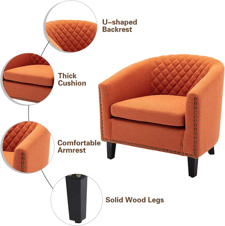 Orange Armchair Barrel Club Chair w/Nailheads