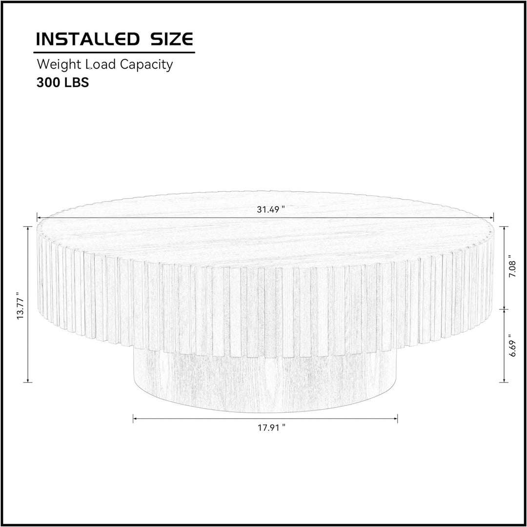 31.49" Round Farmhouse Coffee Table, Circle Drum, Oak, 31.49'' x 13.77''h