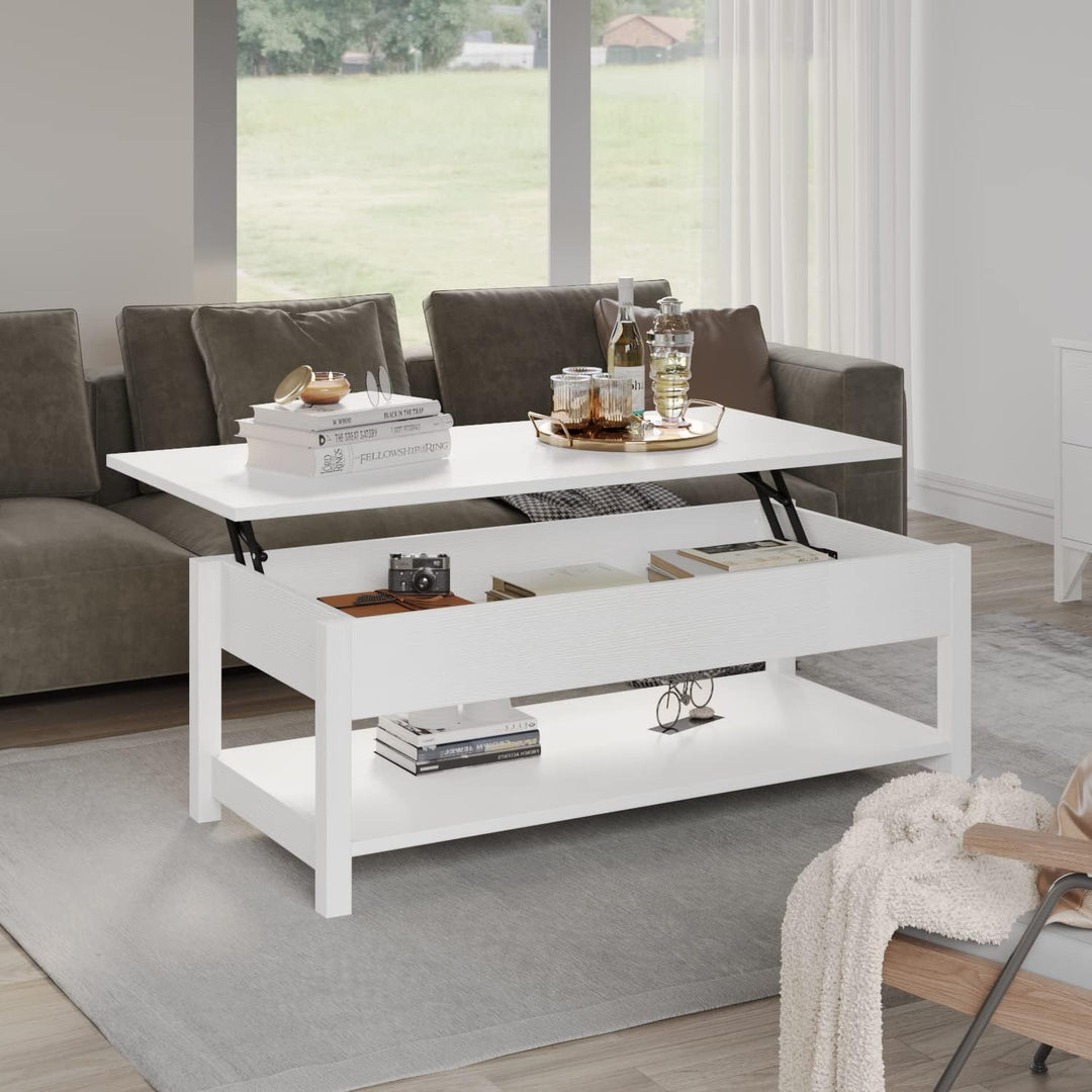 Lift Top Coffee Table with Hidden Compartment, Pop-Up Coffee Table, White