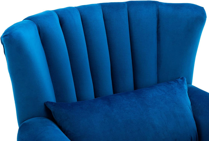 Blue Velvet Wingback Chair with Pillow