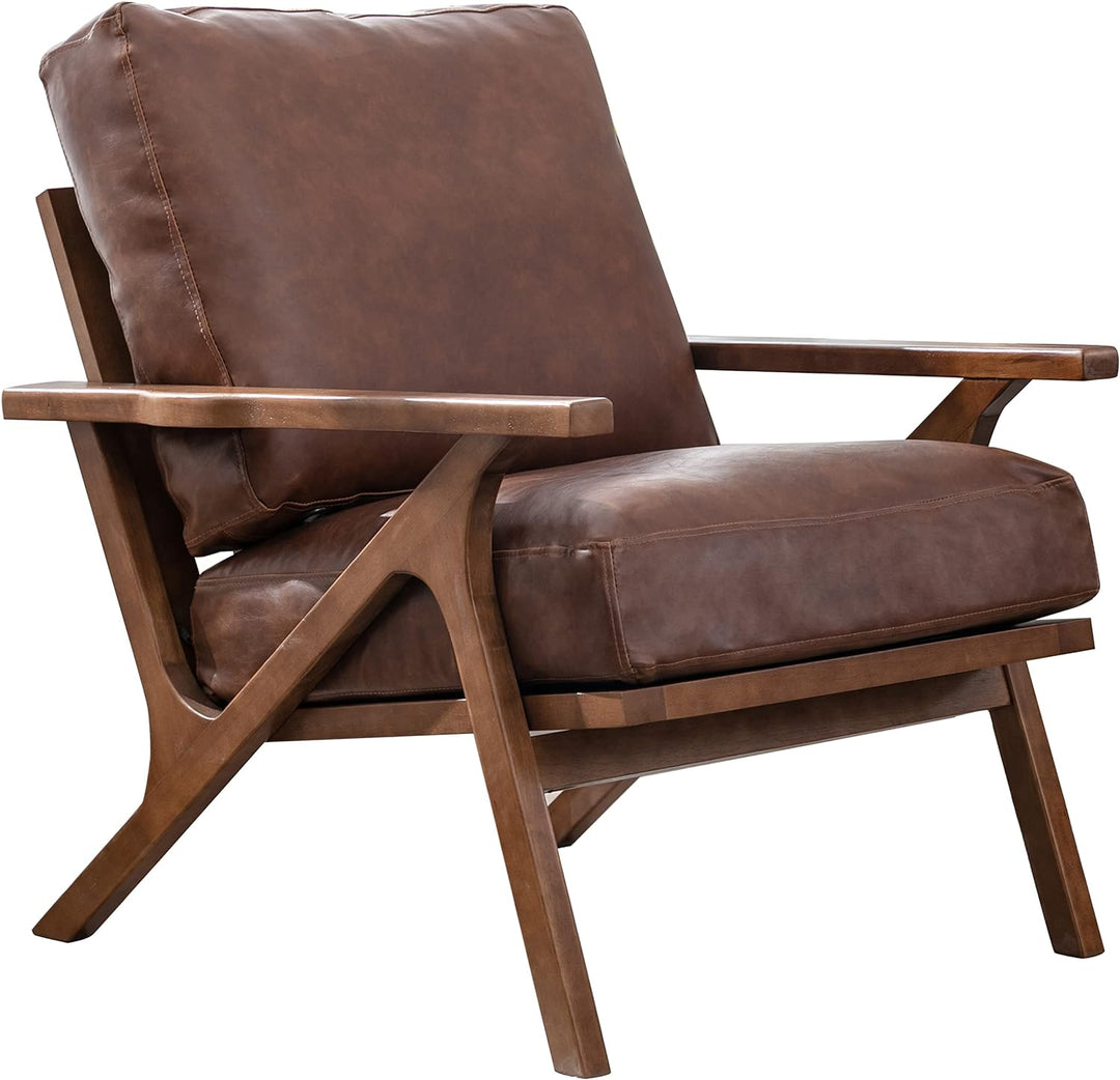 Leather Accent Chair Mid Century Modern PU Brown