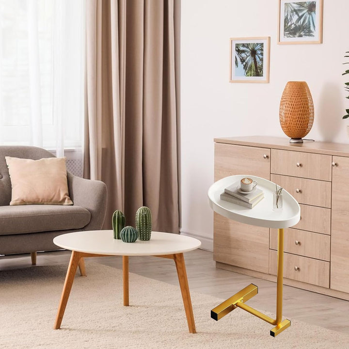 C Shaped Side Table, Compact Coffee Table, Living Room, Gold