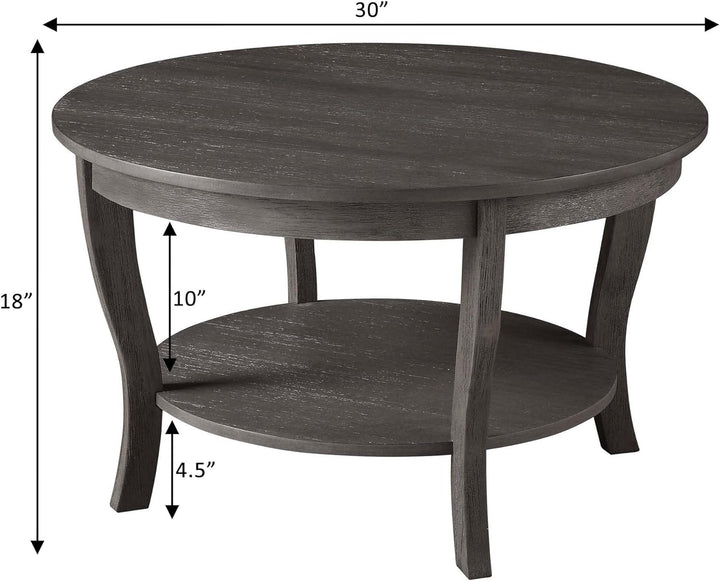 Convenience Concepts American Heritage Round Coffee Table, Dark Gray