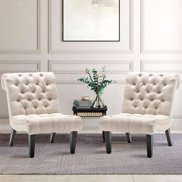 Accent Chairs Set of 2 Modern Armless Cream