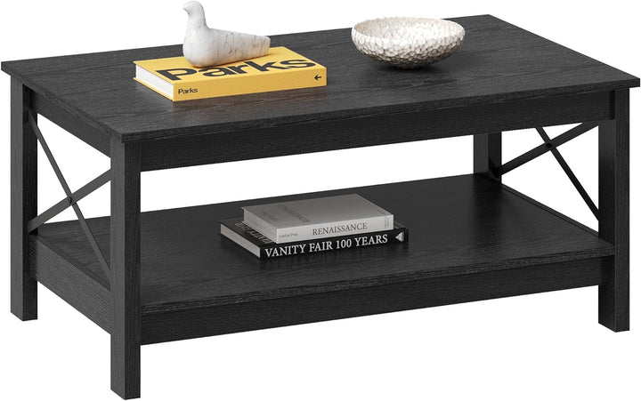 Modern Farmhouse Coffee Table with Storage, 2-Tier Center Table