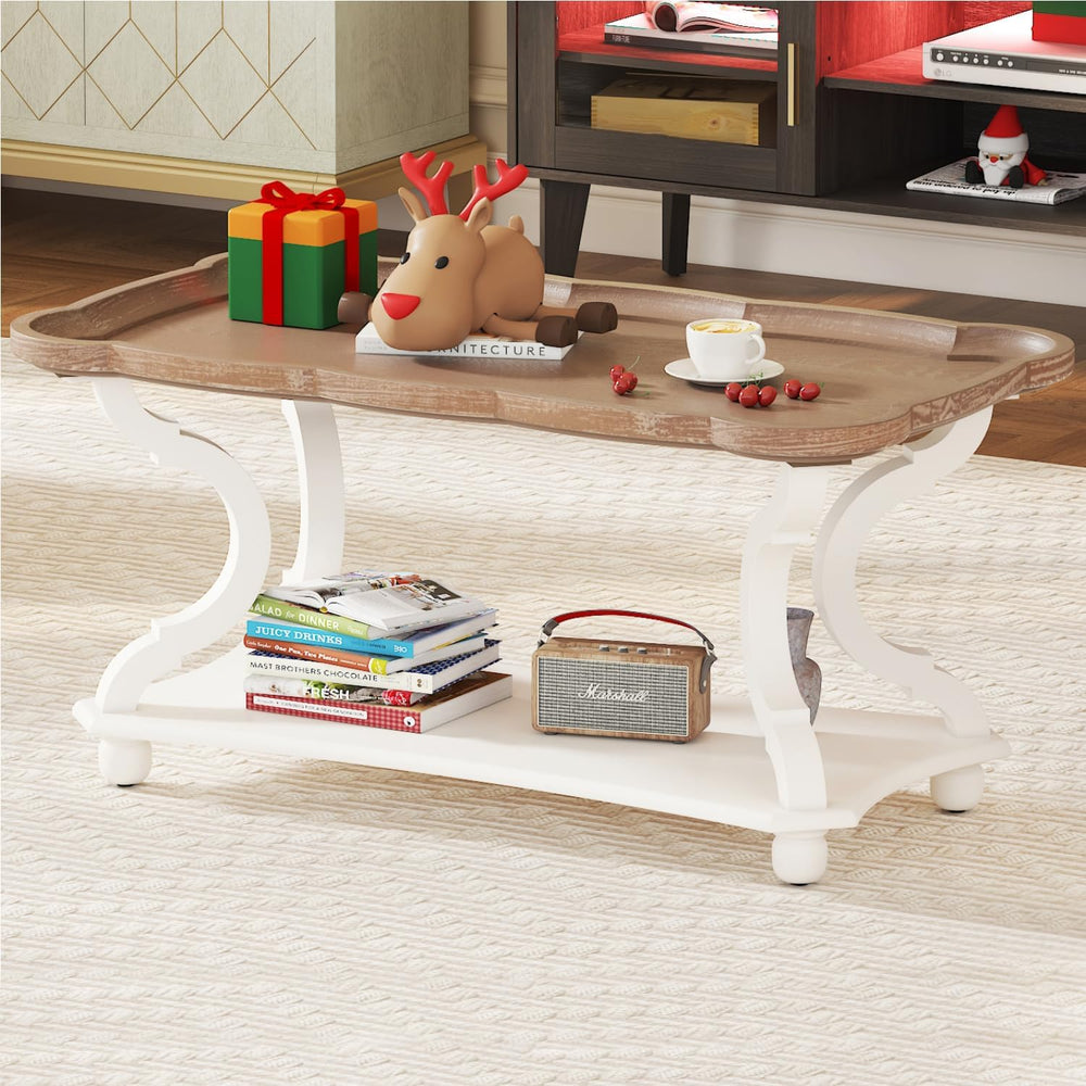 Function Home Farmhouse Coffee Table, Modern Sofa Table, Vintage White