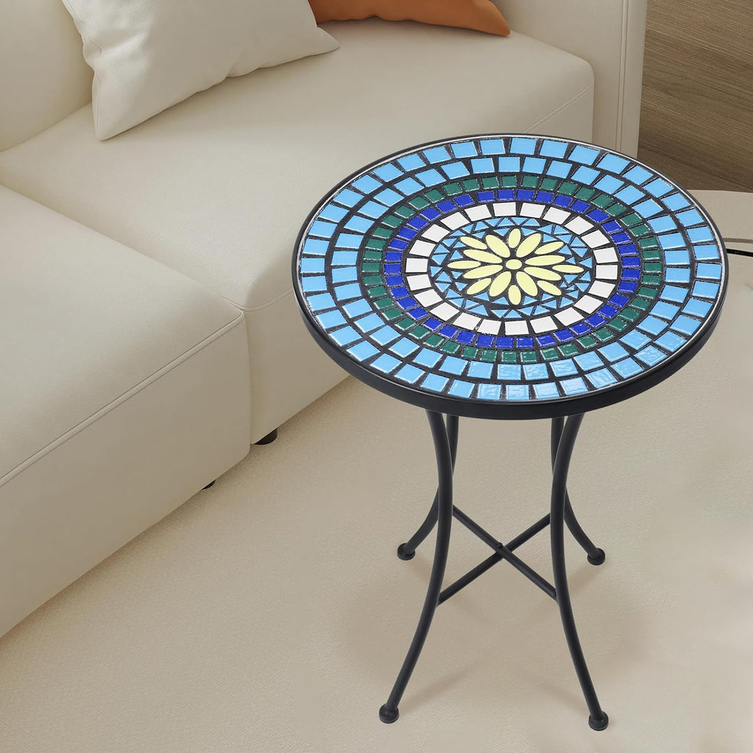 Mosaic Outdoor Side Table, 14" Round Folding End Table