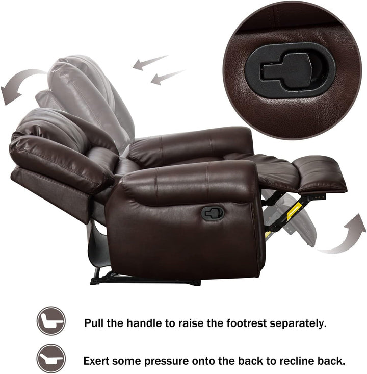 Leather Recliner Chair, Classic Manual, Brown